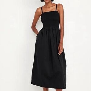 Old Navy Poplin Spaghetti Strap Elegant Black Midi Dress